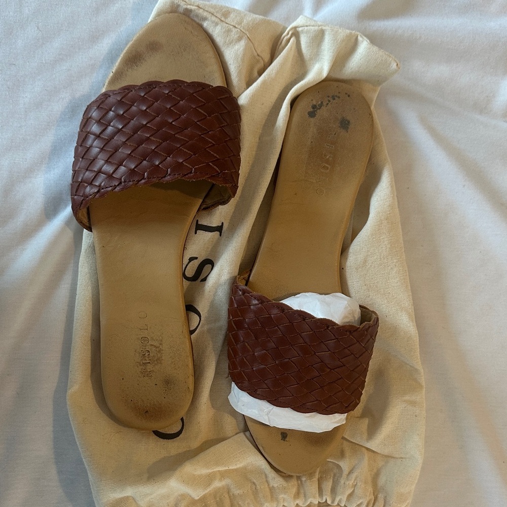Woven Leather Slide Sandals